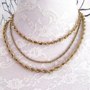 Three vintage gold tone chains 16", 18" & 19" - wear together or separate!